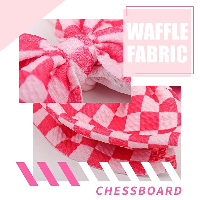 YanJie 2PCS 6’’ Hot Pink Bows for Baby Girls Checkered Headband Pink Bow Infants Toddler Hair Accessories Newborn Headbands Hair Bow Baby Clothes