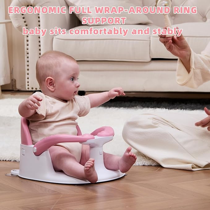 Baby Bath Seat for Babies 6 Months & Up Sitting Up,Infant Bath Seat with Temperature Alert+Open Backrest+on/Off Armrest,Toddler Bath seat Baby Bath Chair for Bathtub,Tub,Sink Rose