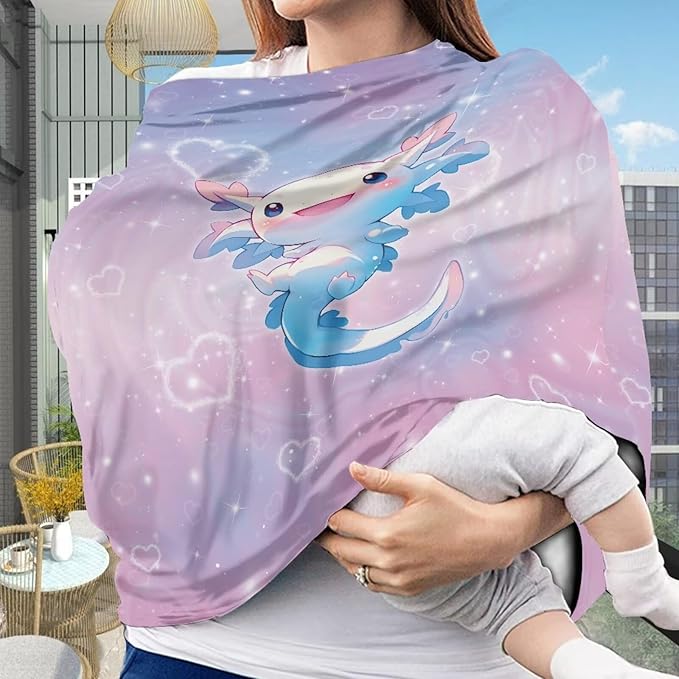 GIFTPUZZ Axolotl Print Soft & Breathable Stretchy Car Seat Cover for Babies - Multi-Use Nursing & Breastfeeding Canopy for Baby Boys - Ideal for Shopping Carts, High Chairs, and Strollers