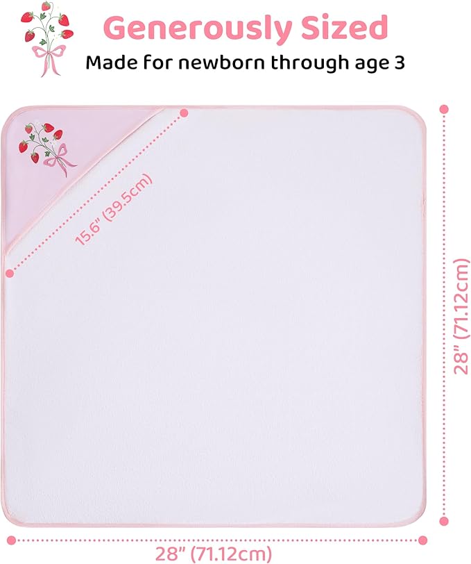 Mooreeke Baby Towel with Hood for Girls Strawberry Bath Towel for Babies Ultra Soft Absorbent 3 PCS Baby Towels and 3 PCS Washcloths for Newborn Essentials