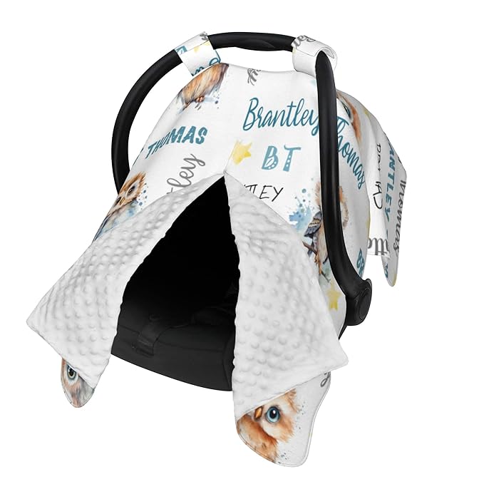 Personalized Baby Car Seat Cover Winter Custom Minky Carseat Cover Boy Girls with Name Owl Carseat Canopy Customized Car Seat Canopy Infant Carrier Covers Nursing Cover Toddler Blanket