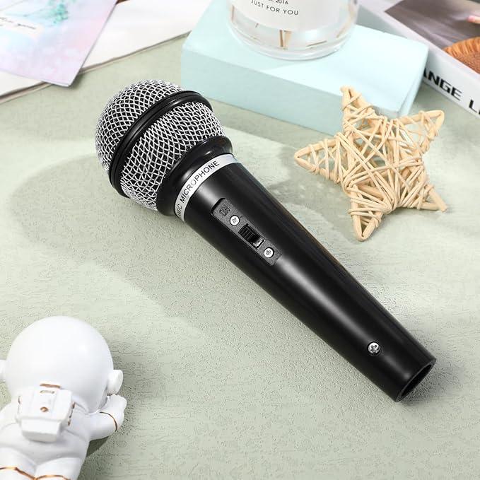 Toddmomy Realistic Kids Microphone Prop, 1:1 Scale Fake Microphone Toy for Pretend Play, Durable Plastic Fake Mic for Costume Party, Stage Performance, News Reporter Roleplay and Singing, Black