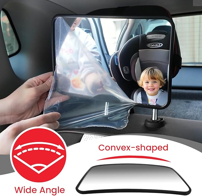 Baby Car Mirror, Safety Car Seat Mirror for Rear Facing Infant, Clear Wide View, Easily Observe the Baby Move, Secure, Shatterproof, Easy Install, Perfect (Black)