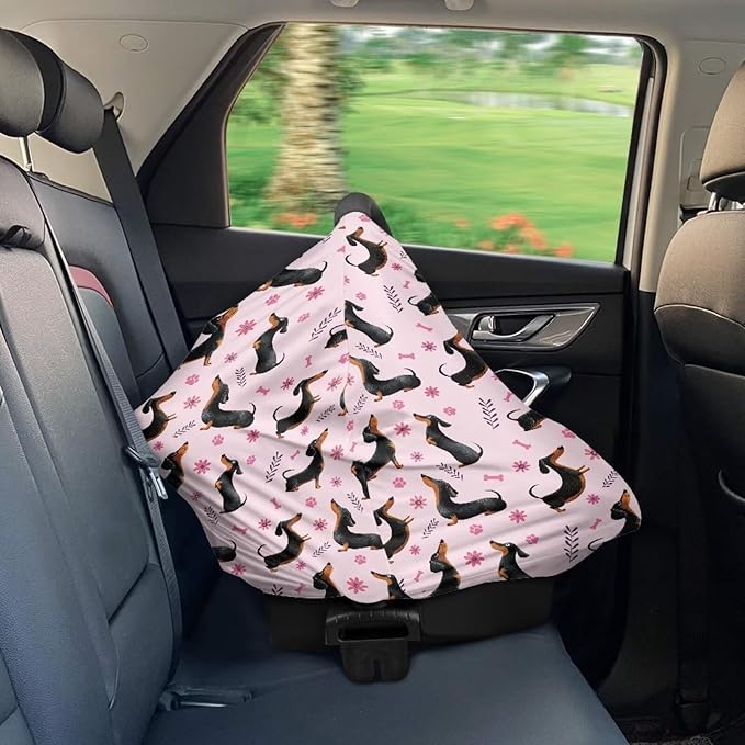 AFPANQZ Dachshund Floral Design Nursing Covers for Newborns Baby Car Seat Covers for Baby Girls, All Season Baby Carseat Canopy Cover Ups Breastfeeding Scarves Breathable Baby Shower s