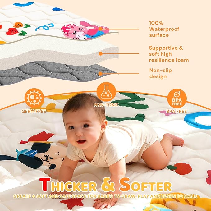 RONGFA Baby Play Mat for Floor, 71'' x 59'' Thicken Foam Soft Padded Mat for Baby, Playpen Mat for Toddlers Infant Kids, Machine Washable, Non-Slip Bottom Safe for Crawling (Circus)