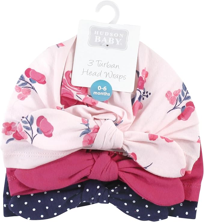 Hudson Baby Infant Girls Turban Cotton Headwraps, 0-24 Months