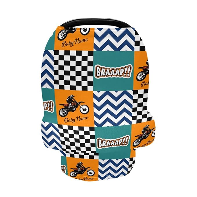 Personalized Baby Car Seat Cover for Babies, Custom Name Baby Car Seats Canopy for Boys Girls, Nursing Breastfeeding Stroller Covers for Infant Newborn, Shower Gift for Baby (Dirt Bike)