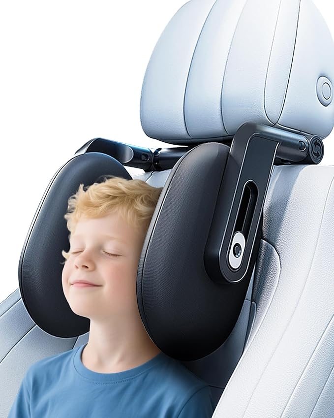 RunSnail Car Headrest Pillow, 2025 Upgrade 360° Rotating Travel Headrest, 3-Point Linkage Adjustable, Thickened Breathable Memory Foam Headrest, Travel Car Sleeping Pillow for Kids, Adults