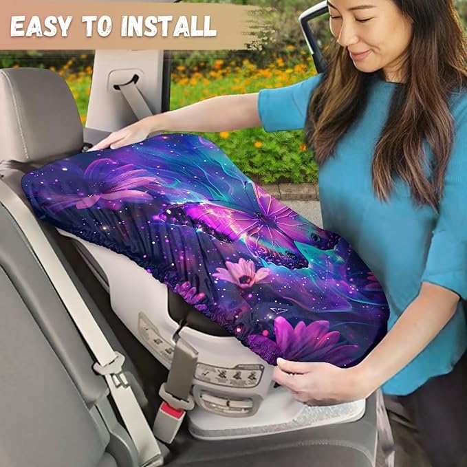 XYZCANDO Butterfly Print Carseat Cover for Baby Girl Purple Baby Car Seat Sun Shade Cover Easy to Install Car Seat Sun Protection for Toddler Univiersal Car Seat Covers for Babies Gift for Friends
