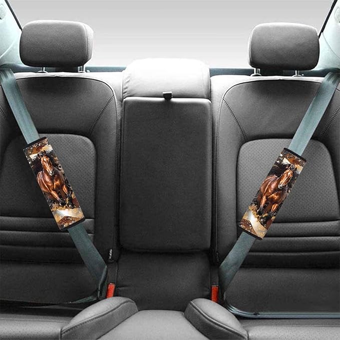 AFPANQZ Brown Horse Seat Belt Pad Cover for Women Adults Kids Safety Seatbelt Pad Cushion Adjustable Comfortable Driving Schoolbag Straps Pads