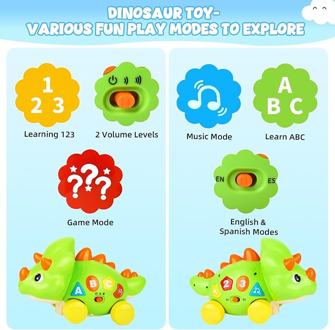 Musical Dinosaur Toy for Baby, Dinosaur Crawling Toys for 3-9 Months, Babies 6-12 Months for Early Development Learning Toys with Light & Sound, Birthday Gift for 1 2 Year Old Toddlers