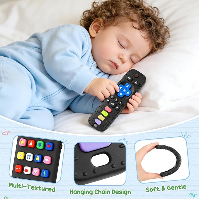 2 Pack Baby Teething Toys 3-6 Months, Silicone Phone and Remote Teether Toys for Baby 6-12-18 Months, Sensory Chew Toys, BPA Free Infant Teething Relief for Boys Girls, Baby Birthday Shower Gifts