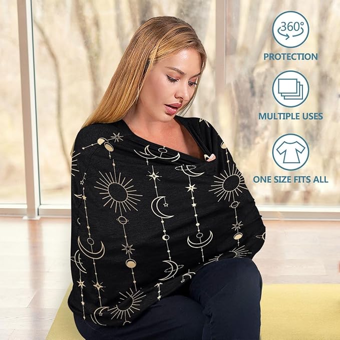 Sun Moon Stars　Nursing Cover Breastfeeding Scarf, Car Seat Covers for Babies Infant Stretchy Soft Breathable Multi-Use Cover Ups, Gift for Boys Girls