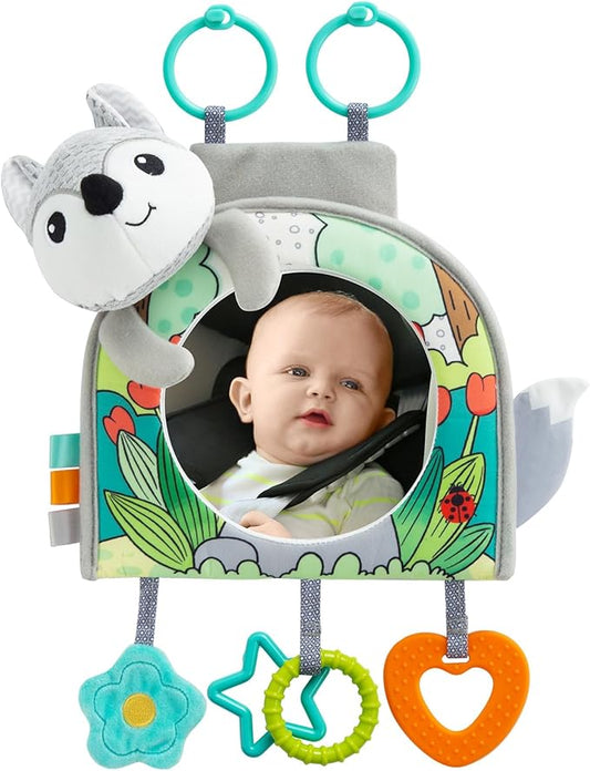 Lynncare Car Seat Toy, Baby Car Mirror Toy for Rear Facing, Travel Baby Activity Center with Hanging Engaging Toys for Infants Babies 0-6-12-18 Months Boy Girl