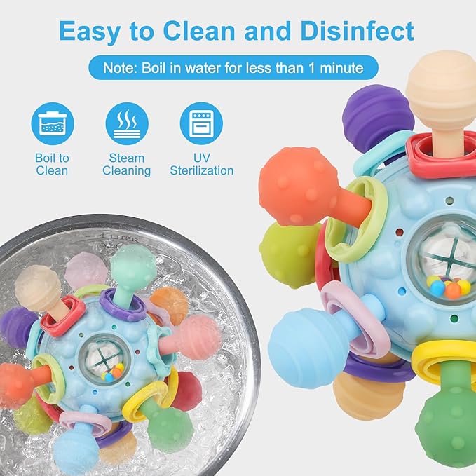 Easter Baby Teething Toys, Baby Teethers Montessori Sensory Toys for 0-6 6-12 Months, Gifts for 1 Year Old Boys Girls Infant Newborn, Perfect Baby Easter Basket Stuffers & Easter Gifts, Blue