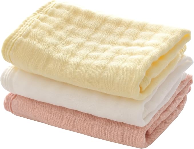 MUKIN Baby Washcloths, Soft Absorbent Cotton Burp Cloths, Burping Cloth for Newborn Sensitive Skin,12x12 inches, 6 Pack (Pink,White,Yellow)