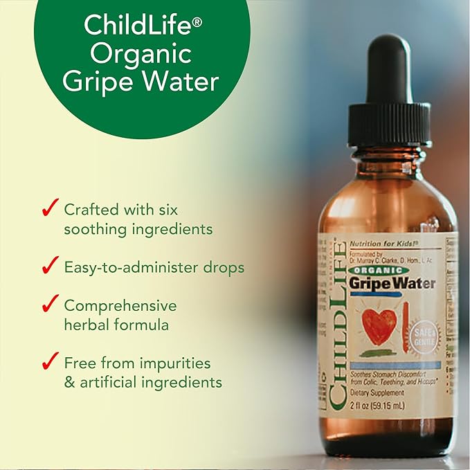 CHILDLIFE ESSENTIALS Organic Gripe Water for Babies - Gripe Water Newborn, Gas Drops for Newborns, Baby Drops for Gas & Colic Relief, Infant Gas Relief with Ginger, Fennel, Dill - 2 Fl Oz (Pack of 1)