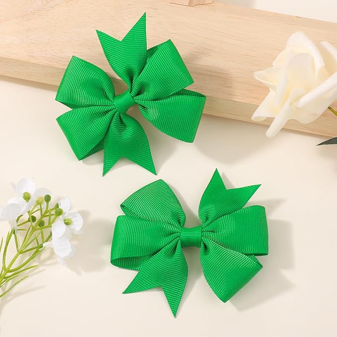 choicbaby 6pcs St. Patrick's Day Hair Bows for Girls 3” Green Grosgrain Ribbon Bows with Alligator Clips Lucky Toddler Hair Accessories for Baby Toddler Kids Birthday Holiday