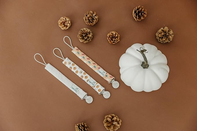 Copper Pearl Pacifier Clip 3-Pack: Premium Knit Binky Clips for Baby Girls and Boys - Stylish Stainless Steel Pacifier Holder Clip - Baby Pacifier Clips for No More Floor Drops - Karver