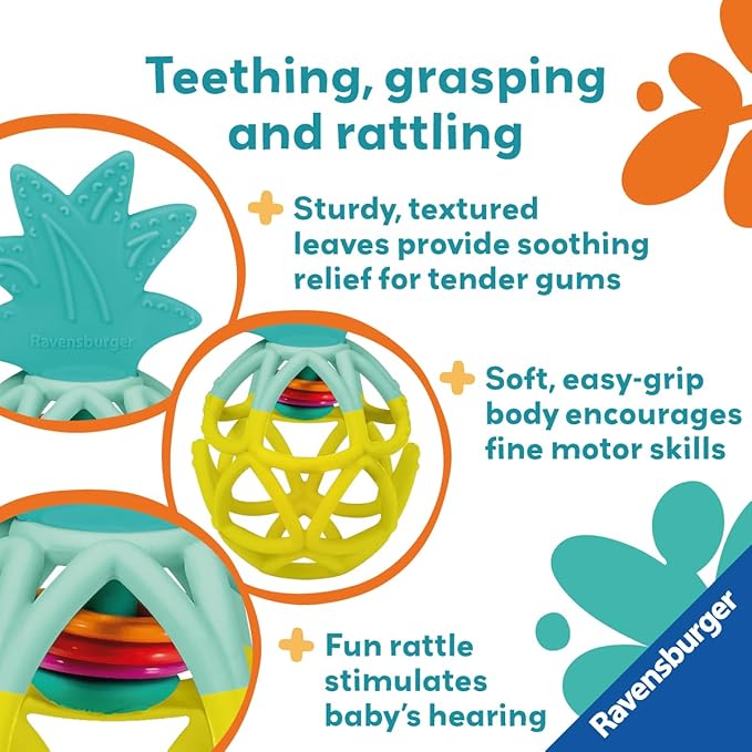 Ravensburger Play+ Rattle Teether - Pineapple - Gentle Teething Relief - Easy-to-Grasp Design - Engages Fine Motor Skills