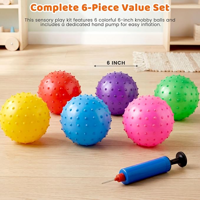 LOVEINUSA 6PCS Bounce Balls, 6inch Sensory Balls with Pump for Babies Toddlers