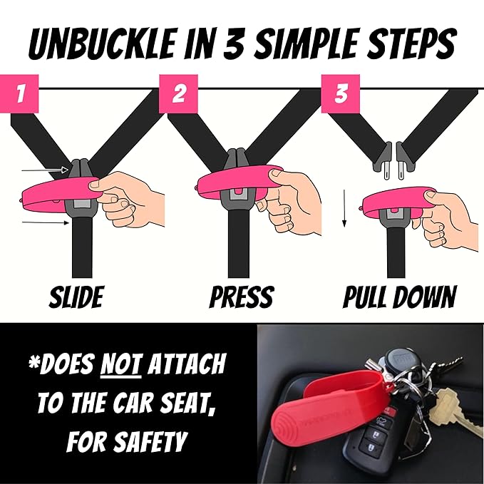 UnbuckleMe Car Seat Buckle Release Tool - Pink & Gray 2 Pack - Buy one for Each Car or Give One to a Friend