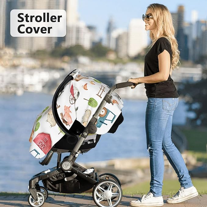 Farm Carseat Covers Baby, Winter Carseat Cover for Baby, Minky Baby Car Seat Cover for Boy & Girl, Peekaboo Opening Car Seat Canopy for Newborn, Multi Use Mom Nursing Cover, Farm Animals