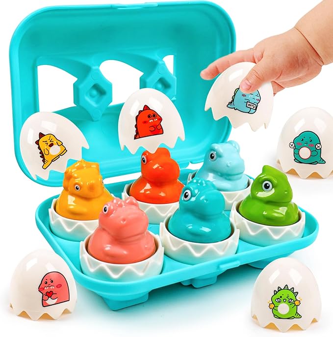 Dinosaur Easter Egg Toys for Toddlers 1-3,Montessori Geometric Eggs Sensory Educational Learning Fine Motor Puzzle Matching GamesEaster Basket Stuffers Gifts for Kids Boys Girls