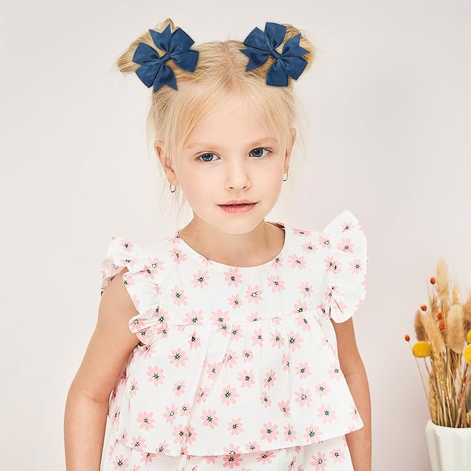 Choicbaby 3 Inches Hair Bows for Girls Navy Blue Grosgrain Ribbon Pinwheel Hair Bows Clips Toddler Hair Clips for Birthday Baby Shower Gifts 6 Pack Photo Props