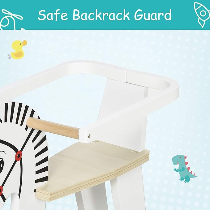 Qaba Wooden Rocking Horse Toddler Baby Ride-on Toys for Kids 1-3 Years with Classic Design & Wood Safety Bar, White