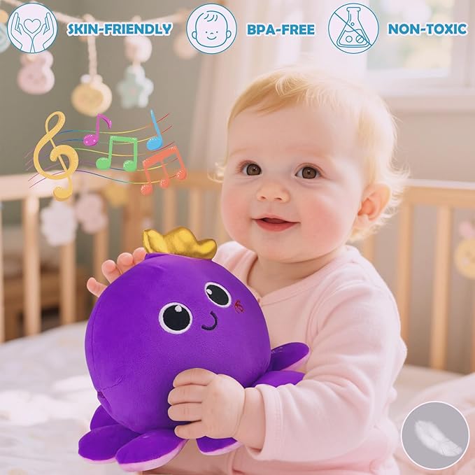 Octopus Baby Crawling Musical Interactive Toys with 97 Melodies, Talking Repeat Function Language Learning for Newborn Infant, Safe Plush Sensory Learning Montessori Toy for Toddlers Gift 0+ Months