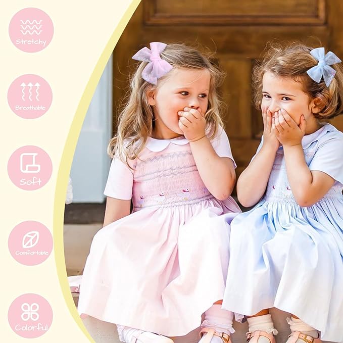 6 PCS Tulle Hair Bows for Girls, CN Toddler Bows with Glitter Star Alligator, Colorful Hair Barrettes Wedding Hair Accessories for Baby Girls Infants Toddler Teens Party (Type D)