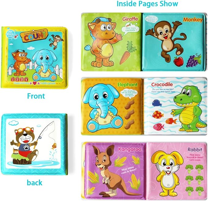 Baby Bath Books-3PCS,Bathtub Toys Floating Waterproof Educational Bath Toy Books for Toddlers-Animal Books,Count Books,Bird Books for Bath time
