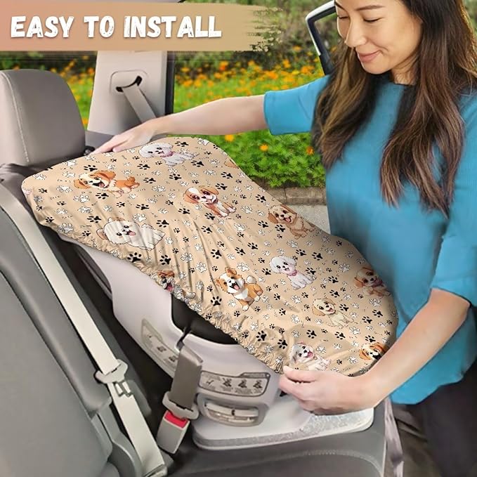 Car Seat Sun Shade Cover, Dog Paw Print Car Seat Cover Baby Elastic Style Car Travel Accessories, Easy Installation for Baby & Kids