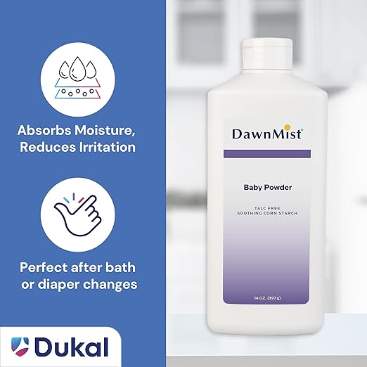 Dukal BP1412 Dawn Mist Baby Powder, Cornstarch, 14 oz., Pack of 12