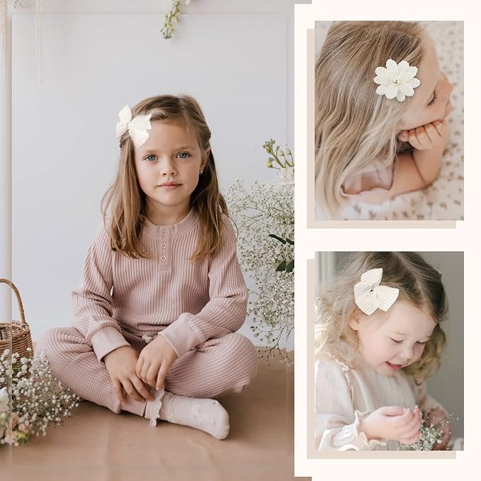 4Pcs Pearl Hair Bows for Girls, White Butterfly Flower Hair Bow Clip Wedding Hair Accessories for Baby Infants Toddlers Kids (Large size)
