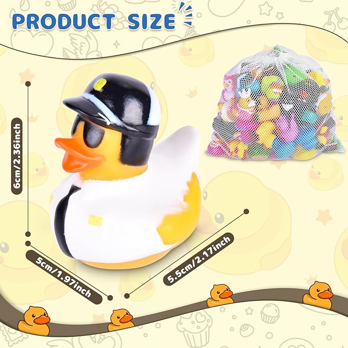 110 Packs Rubber Ducks in Bulk Assortment Car Ducks for Ducking, Small Rubber Duckies for Toddler Baby Bath Toys Floater Duck Bath Pool Toys Kids Party Favors with Mesh Carry Bag