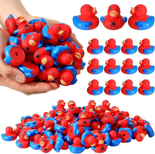 Capoda 100 Pieces Spider Ducks in Bulk, 1.2 Inch Mini Spider Web Rubber Ducks Tiny Ducking Duckies Fidgets for Kids Birthday Party Favors Bath Toys Goodies Bags Stuffers
