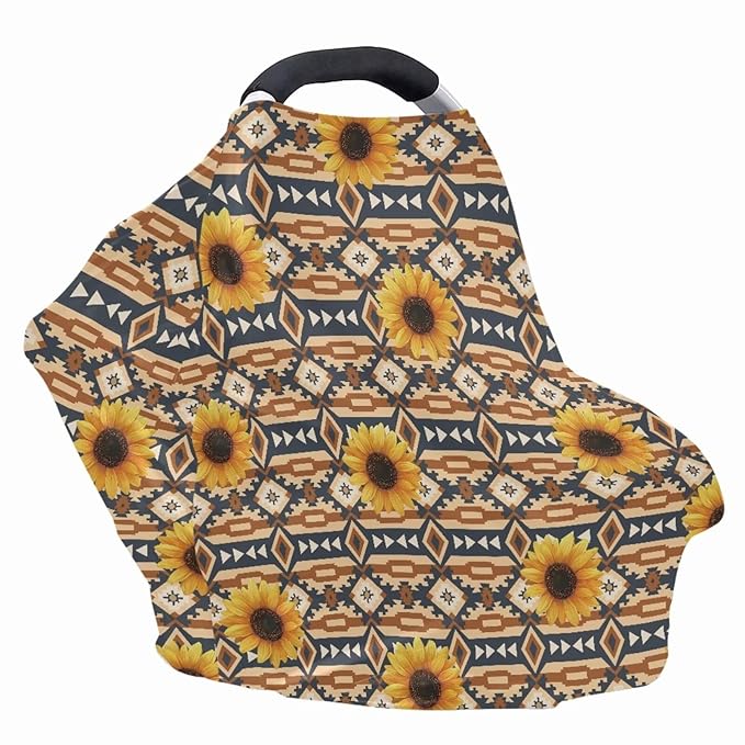 Binienty Tribal Geometric Infant Stroller Cover, Sunflower Nursing Breastfeeding Covers for Women Mom Stretchy Fabric All-Season Use Baby Stroller Canopies
