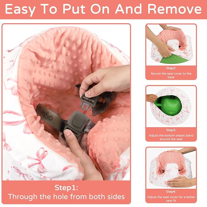 Seat Cover Compatible with Bumbo Seat, Soft and Breathable Baby Floor Seat Cover for Baby Boy & Girl (Cover Only), Pink Bow