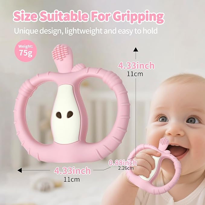 Vibrating Teether for Baby with Remote Control - Chewy Sensory Toy for Teething & Autism, 10-Speed Vibration Modes, USB Rechargeable, Food Grade Silicone Teether for Sensory Seekers (Pink)