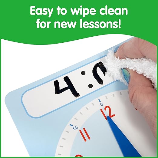 edxeducation Learning Clock Activity Set | 8 Double-Sided Activity Cards and 25 Flashcards | Digital and Analog Teaching Clocks for Kids