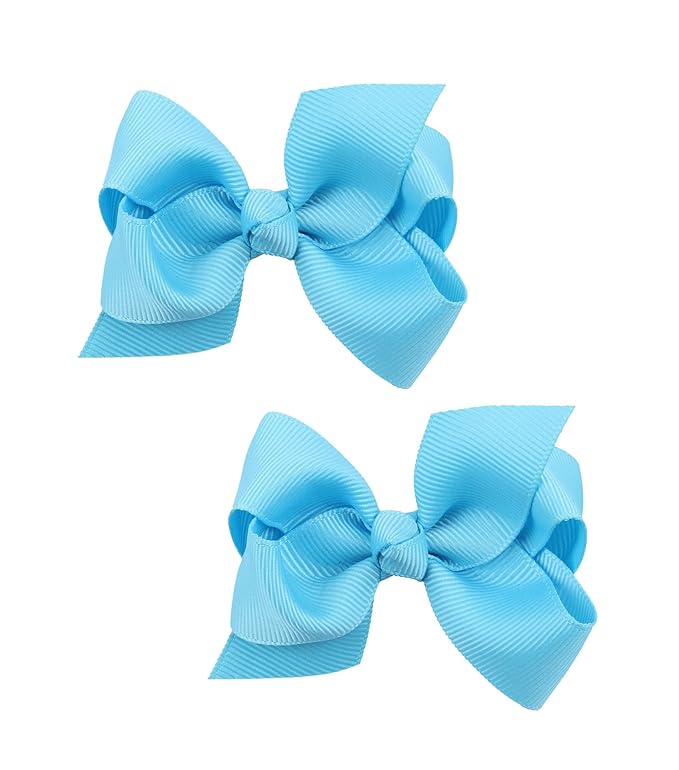 Baby Girl's 2Pcs Cute 3 Inch Pure Color Bow-knot Hair Clip for Photography Travel Daily Life (Blue)