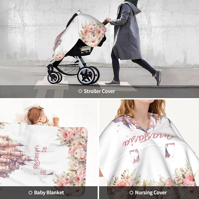 Custom Name Nursing Cover – Princess Castle Baby Car Seat Canopy, Stroller Cover, Baby Minky Blanket – Personalized Newborn Shower Gift for Infant Girls & New Moms