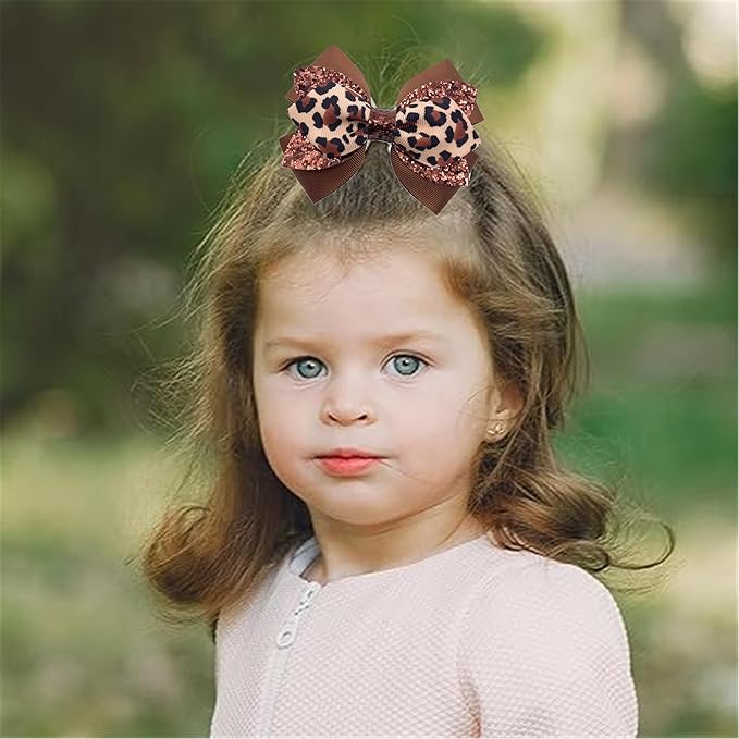 Glitter Leopard Hair Bow Clips for Girls Women Leopard Bow hairpin Hair Accessories.(FJ119) (D)