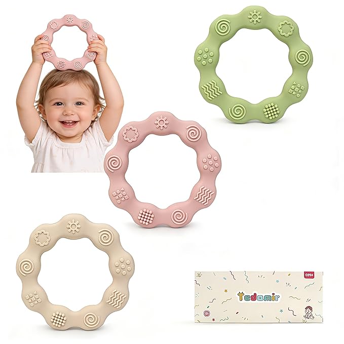 Easter Baby Teething Toys Baby Essentials & Infant Toys Silicone Teether for Babies 0 3 6Months Baby Chew Toys Newborn Learning Developmental Teether Relief Toys with 3pack Baby Toys Gifts Box