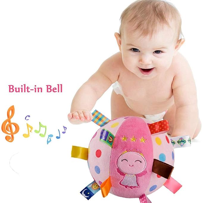 Baby Colorful Tag Ball - Soft Plush Rattle Ball Toy for Early Educational, Stuffed Animal Multi Sensory Toy for Baby Kids Toddlers Infants, Ribbon Tag Ball
