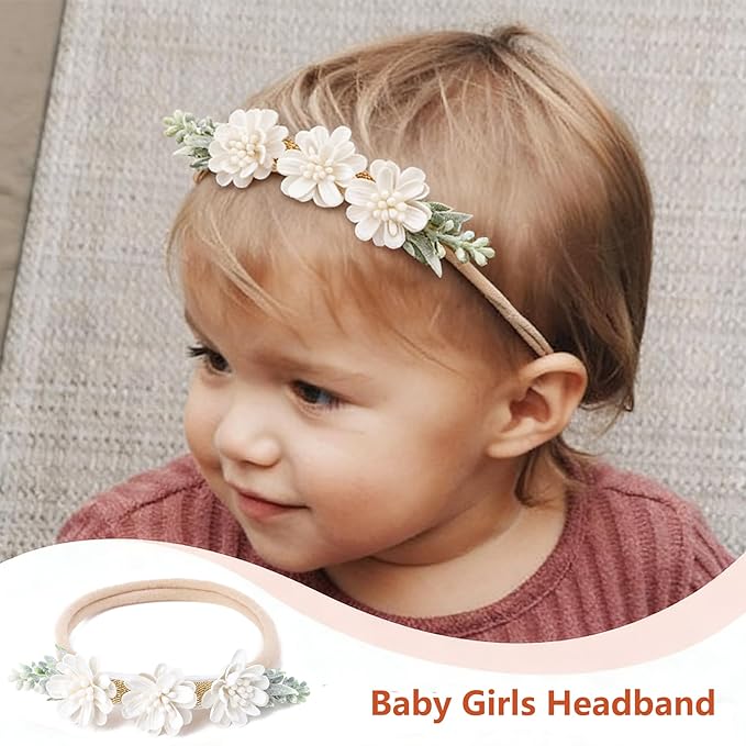 XuoAz Baby Girls Floral Headbands Set-Flower Crown Elastic Hairband for Newborn Toddler Hair Accessories (Pack of 3)