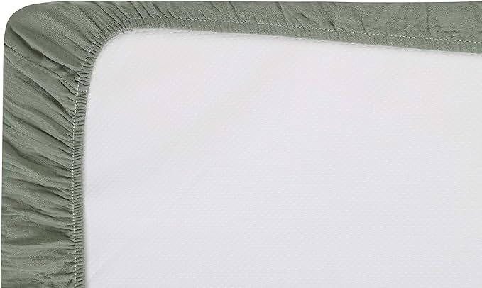 Onacosht Muslin Crib Sheets for Boys Girls, Soft Breathable 100% Cotton Baby Fitted Sheet 52" x 28" for Standard Toddler Crib Mattress, 2 Pack, Green and Leaf