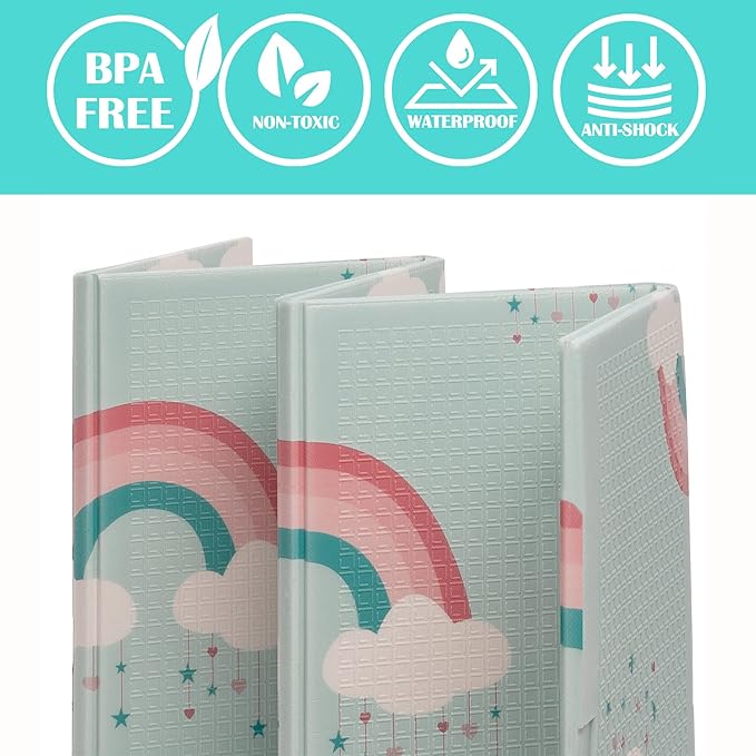 JumpOff Jo Foldable Foam Play Mat – Large Waterproof Baby & Toddler Activity Floor Mat, Double-Sided 70 x 59 Inch Play Surface